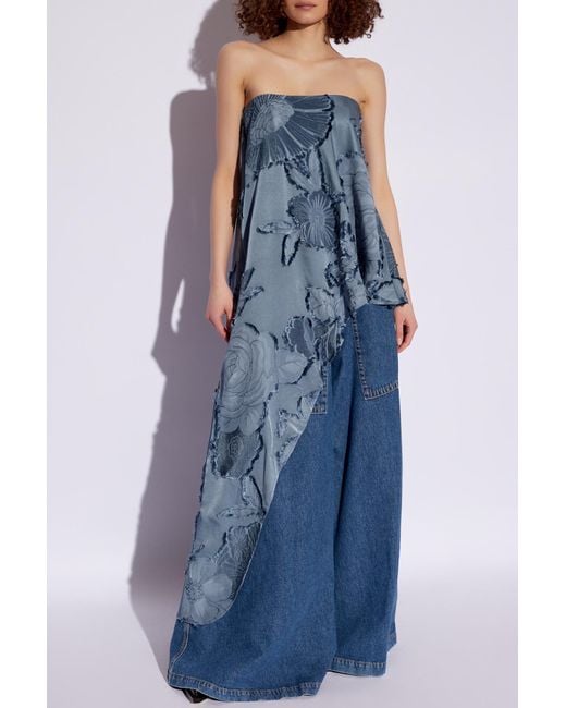 Etro Blue Asymmetric Top With Exposed Shoulders