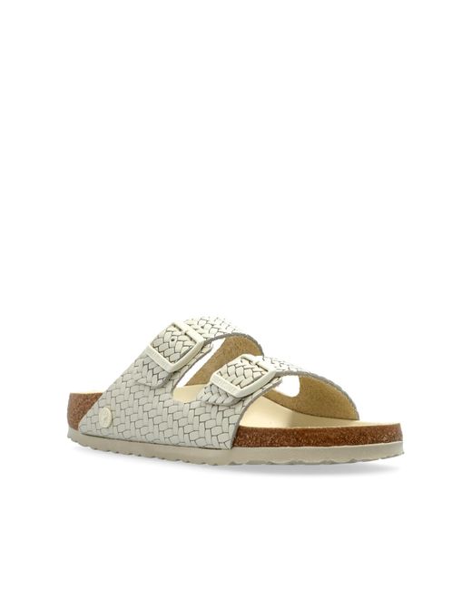 Birkenstock Natural Sliders Arizona Rivet Logo