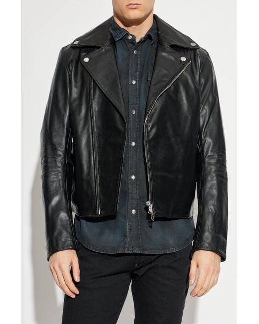 DIESEL Black Leather Jacket 'L-Eo-Wrd' for men