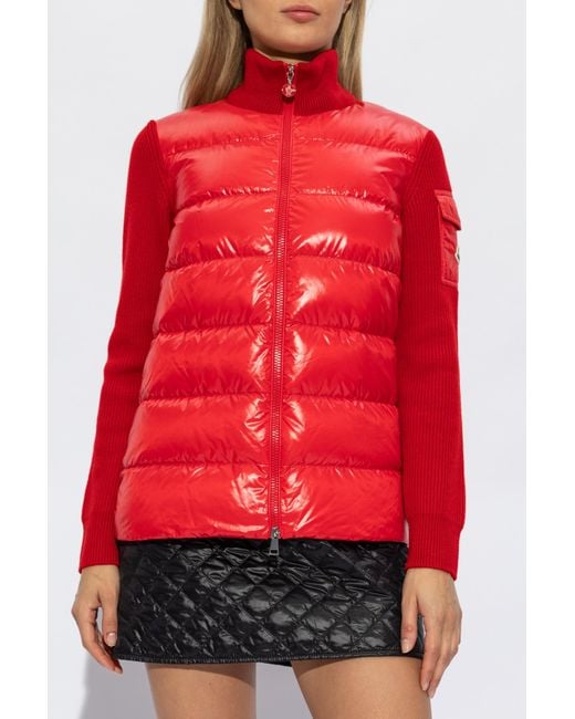 Moncler Red Cardigan With A Quilted Front