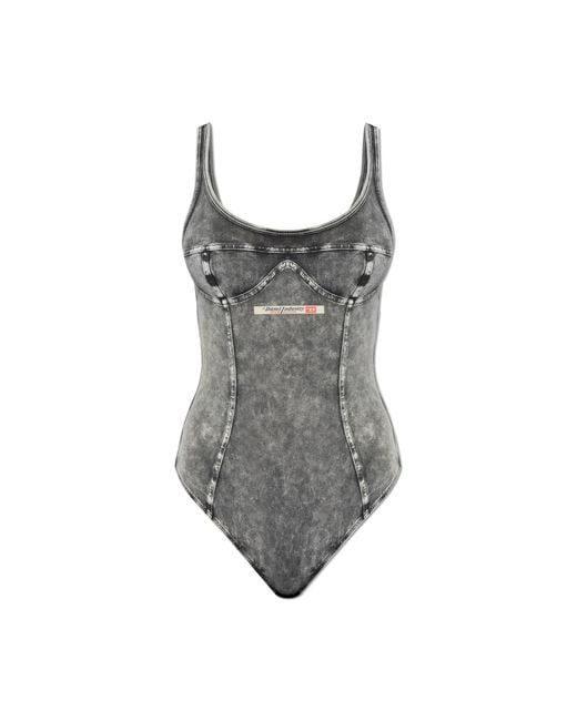DIESEL Gray Bodysuit With Logo Ufby-Denim-Cami-Bodysuit