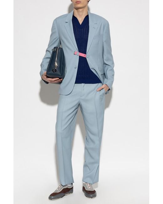 Fendi Blue Wool Blazer With Single Vent for men