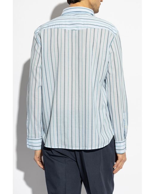 Officine Generale Blue Shirt With Striped Pattern for men