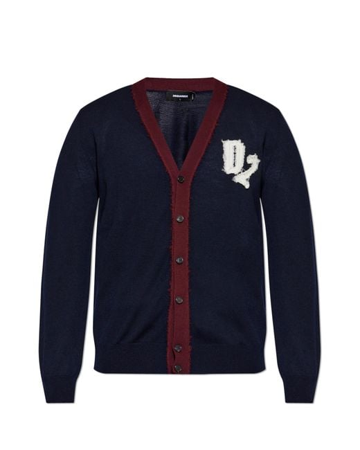 DSquared² Blue Wool Cardigan With Logo for men
