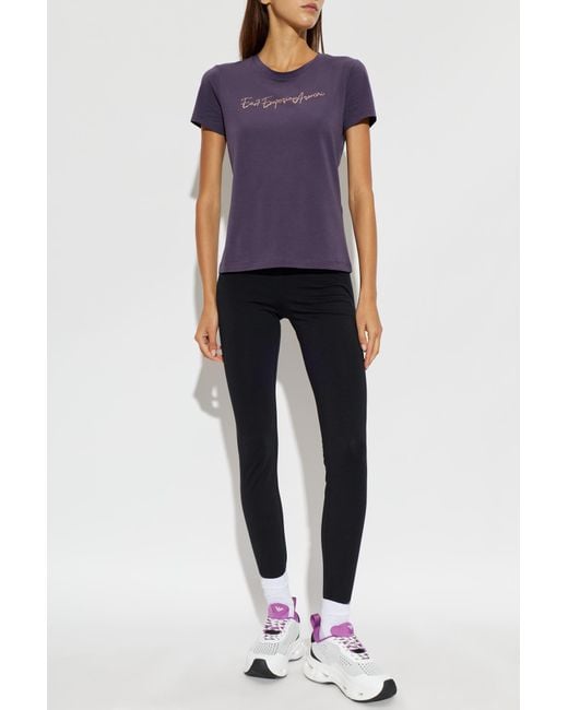 EA7 Purple T-Shirt With Sequin Logo