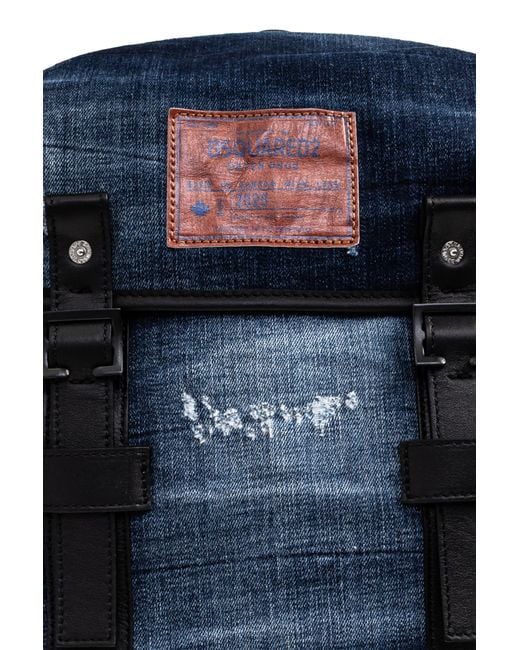 DSquared² Blue Denim Backpack With Logo for men