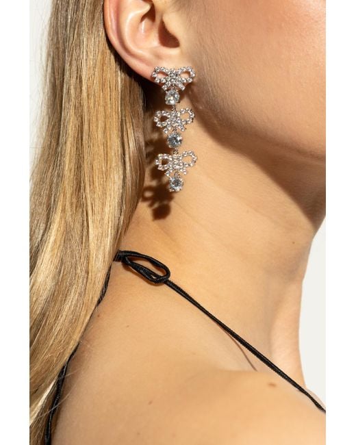 Self-Portrait Natural Earrings With Shimmering Crystals