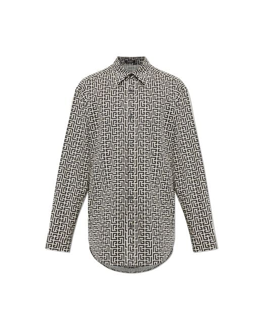 Balmain Gray Shirt With Monogram for men