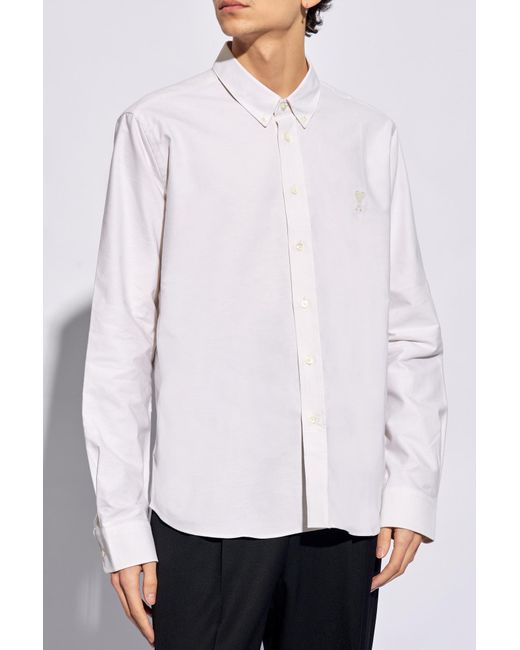 AMI White Cotton Shirt With Logo, for men