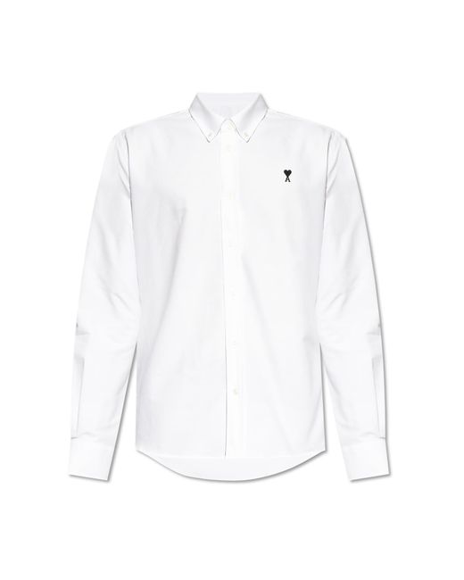 AMI White Cotton Shirt With Logo for men
