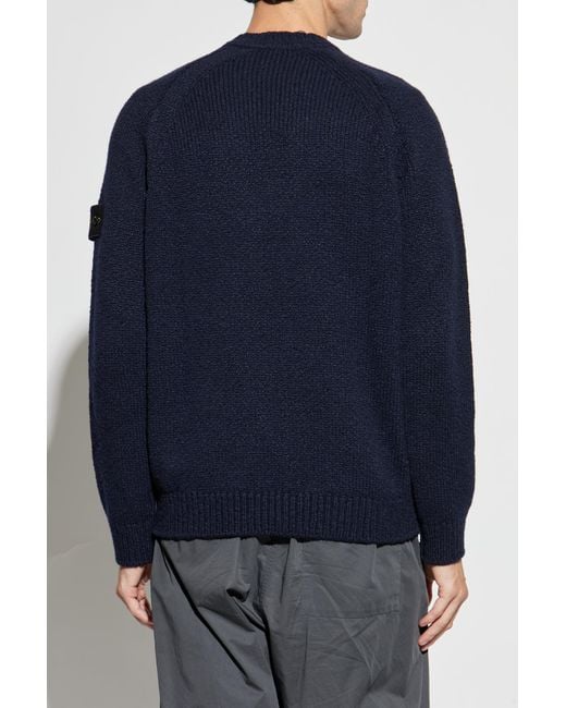 Stone Island Blue Sweater With A Round Neckline, for men