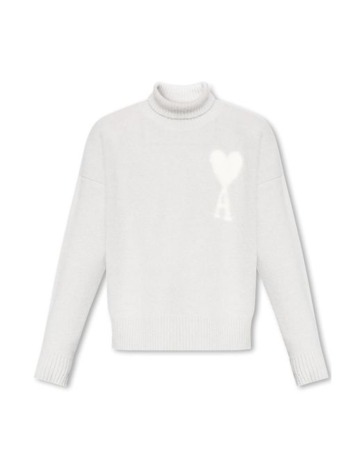 AMI White Turtleneck Sweater With Logo for men