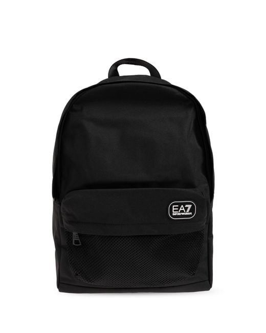 EA7 Black Backpack With A Logo Patch