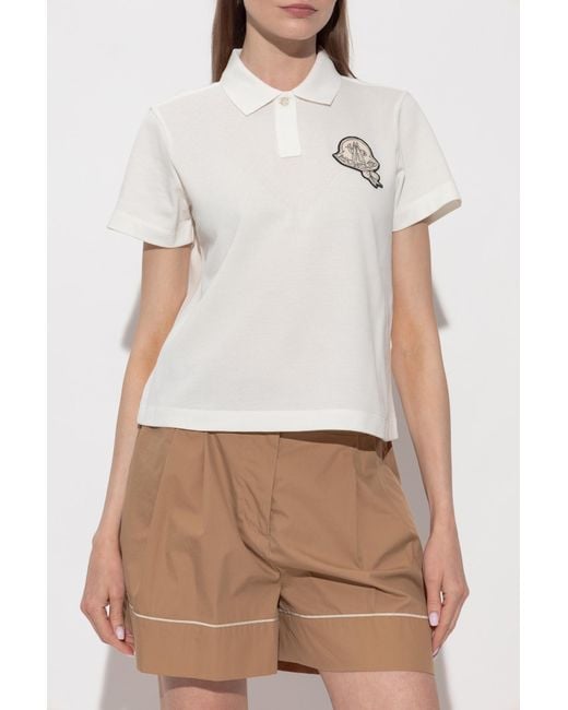 Moncler White Polo With Logo Patch