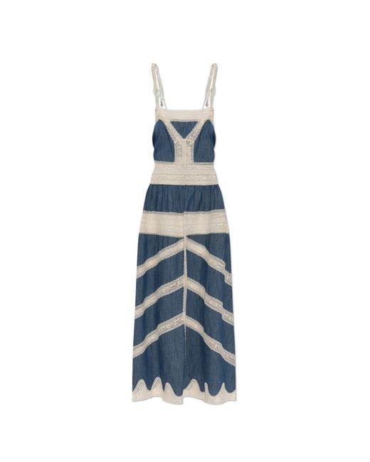 Zimmermann Blue Dress With Lace Inserts