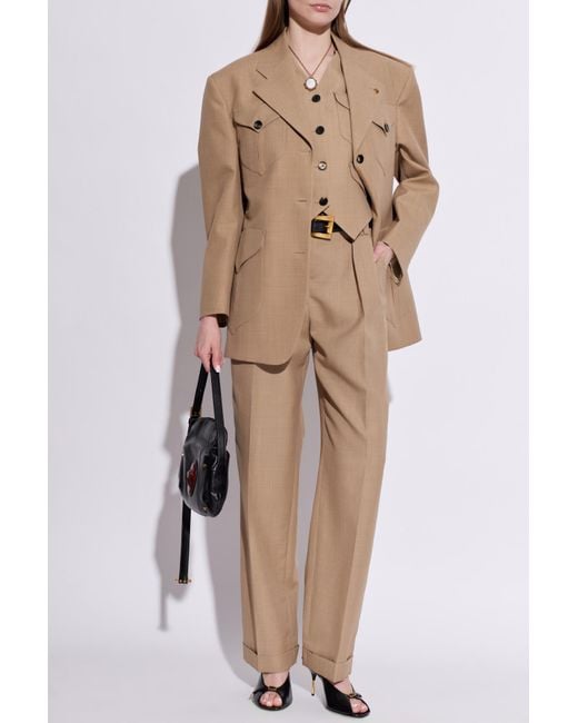 Versace Brown Wool Blazer With Single Vent