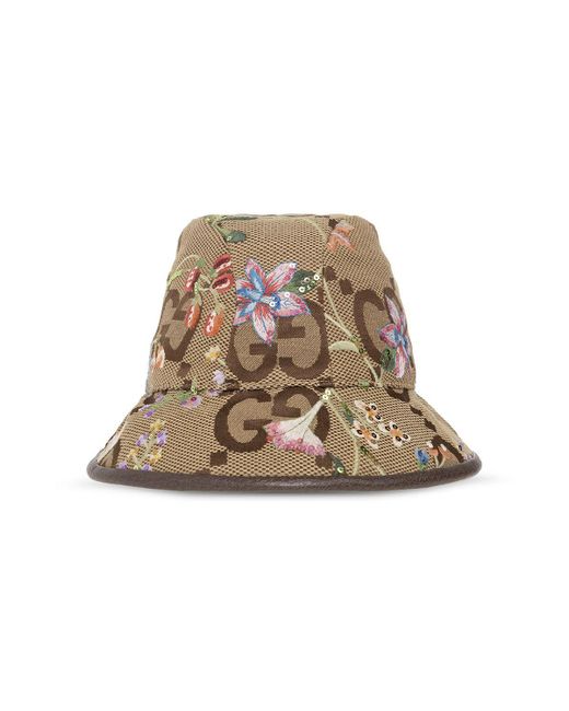 Gucci Natural Bucket Hat With Floral Motif