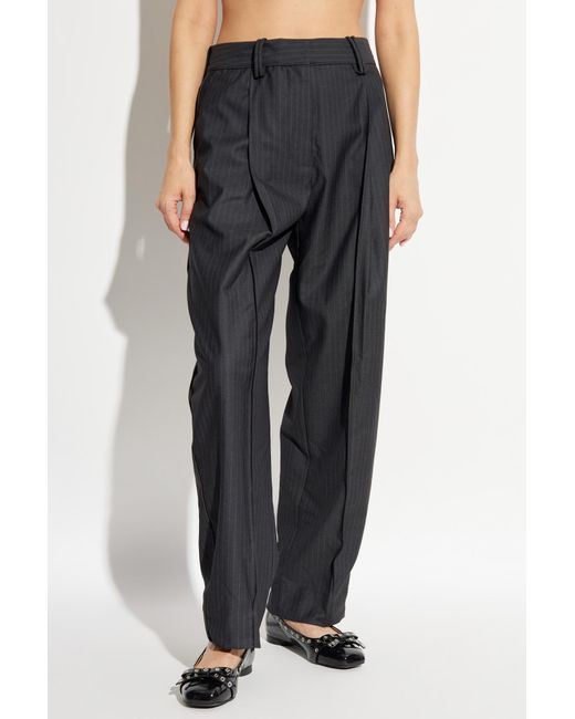 Ganni Black Pinstripe Straight-Leg Trousers