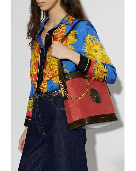 Versace Red 'Pivot Small' Bucket Shoulder Bag