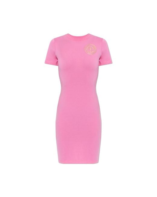 Versace Jeans Couture Pink Dress With Printed Logo
