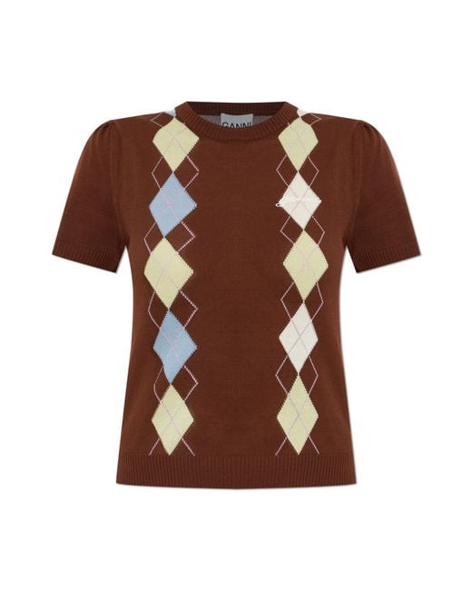 Ganni Brown Top With A Round Neckline