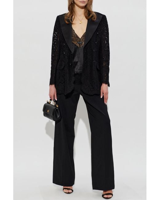 Dolce & Gabbana Black Silk Top With Lace Trim