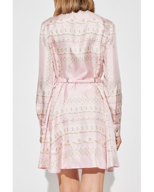Versace Pink Silk Dress With Barocco Chain Pattern