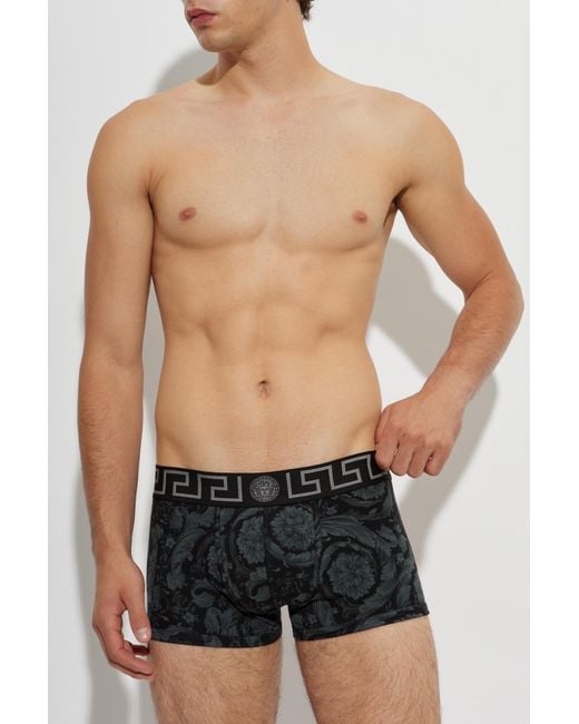 Versace Black Cotton Boxers With Logo for men