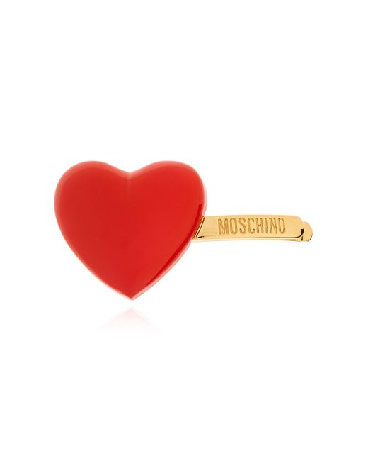Moschino Red Hair Clip With Heart Motif