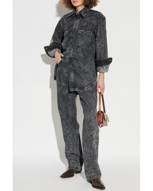 Golden Goose Deluxe Brand Gray Denim Shirt With Floral Motif
