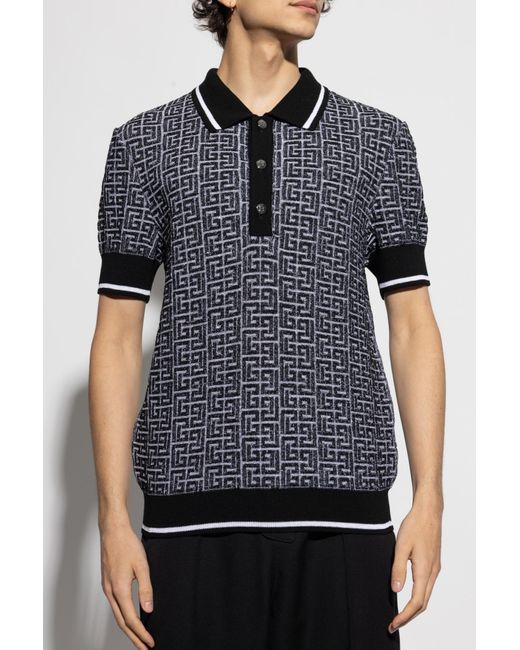 Balmain Black Polo With Monogram for men