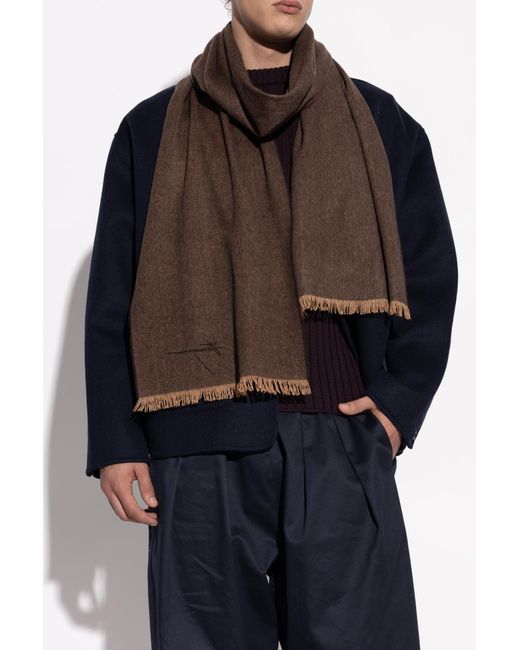 Ferragamo Brown Cashmere Scarf With Embroidered Logo for men