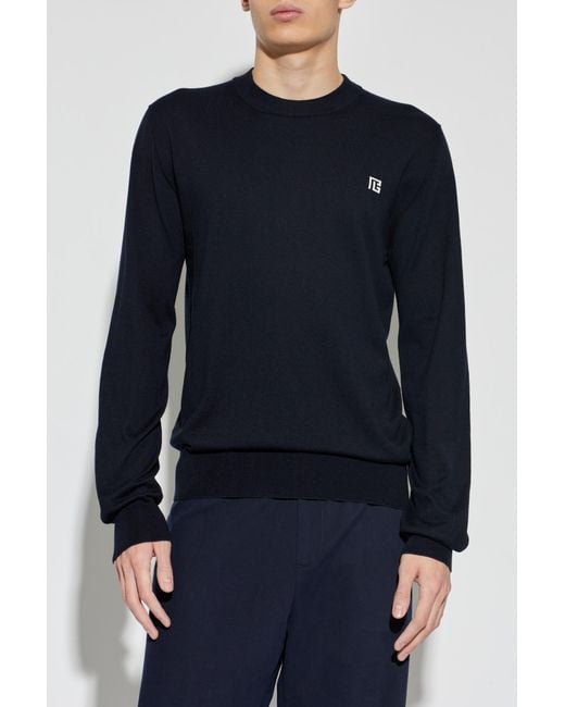 Balmain Blue Sweater With Logo for men