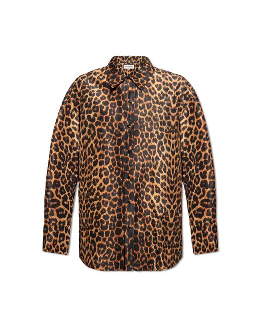 Saint Laurent Brown Shirt With Animal Motif, for men