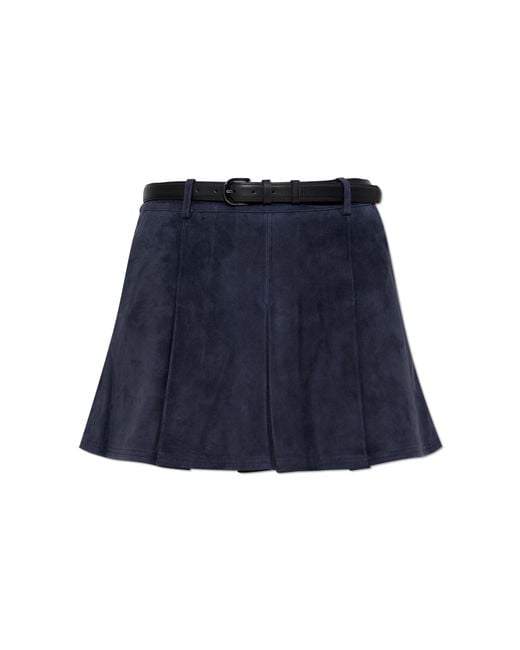 Self-Portrait Blue Suede Skirt
