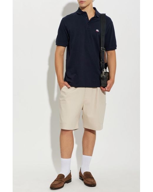 Etro Blue Polo With Embroidered Logo for men