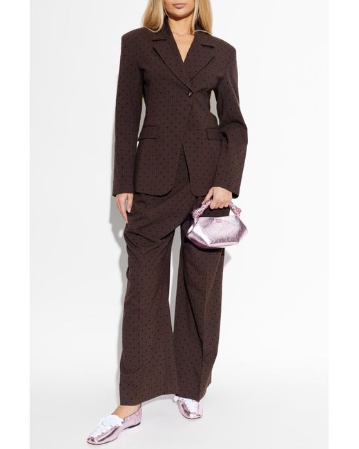 Ganni Brown Blazer With A Check Pattern