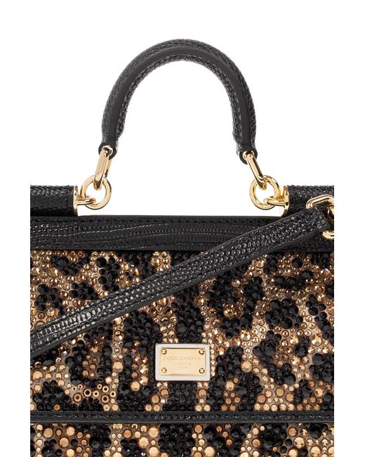 Dolce & Gabbana Medium Sicily Bag In Leopard Textured Leather in Brown