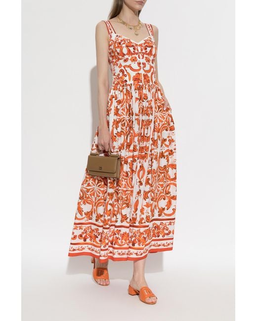 Dolce & Gabbana White Dress With "Maiolica" Print