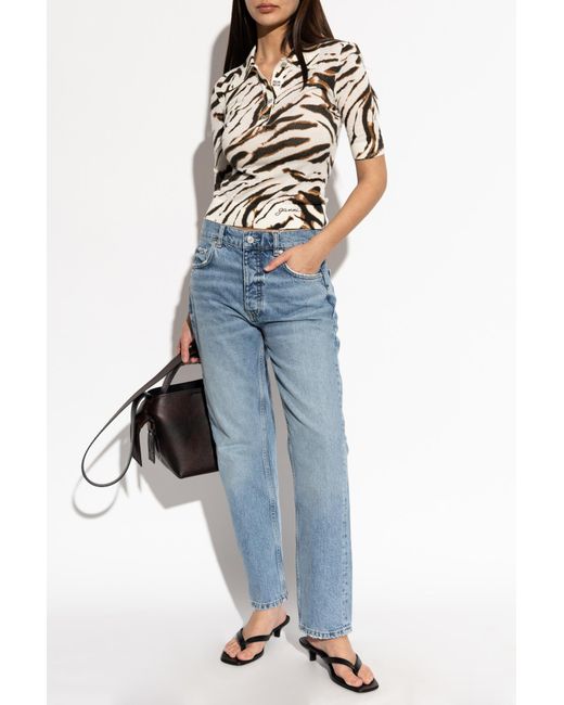 Ganni White Polo With Animal Motif