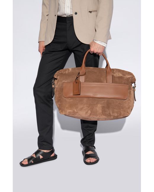 Giorgio Armani Brown Suede Duffel Bag for men