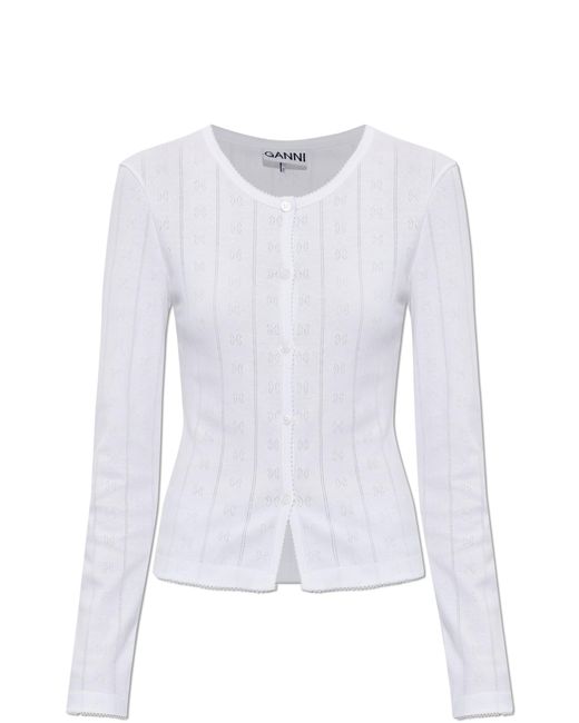 Ganni White Fitted Cardigan