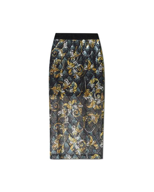 Versace Jeans Couture Green Sequin Skirt With Barocco Pattern