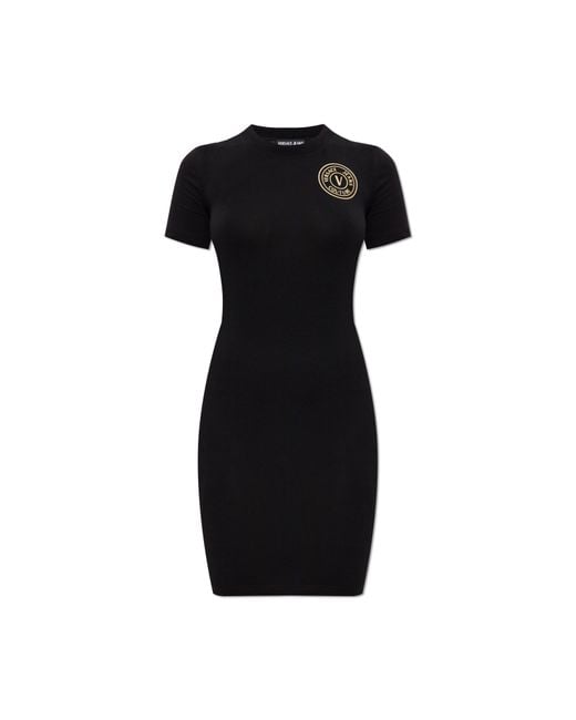 Versace Jeans Couture Black Dress With Printed Logo