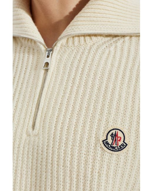 Moncler Natural Wool Turtleneck With Logo Patch for men