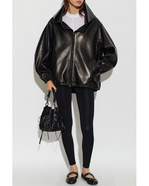 Balenciaga Black Leather Jacket With Hood