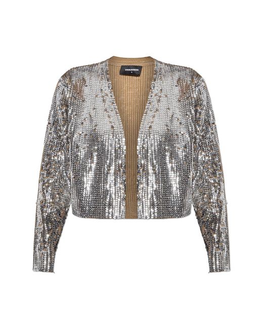 DSquared² White Wool Cardigan With Shimmering Sequins