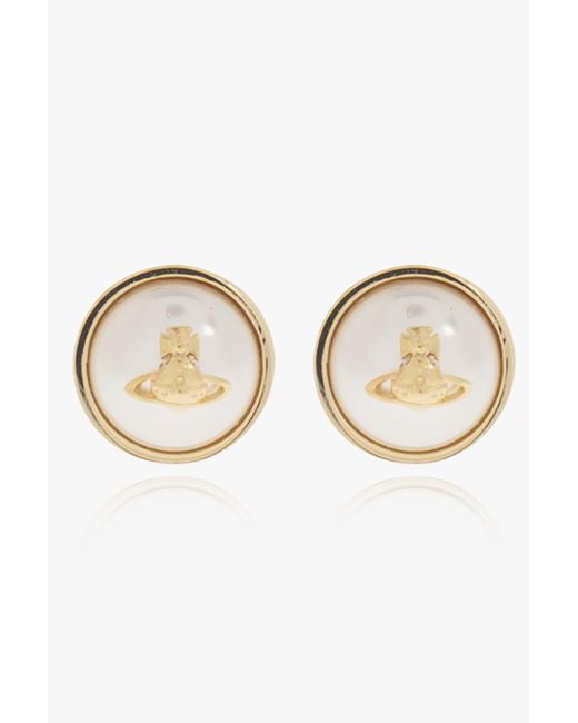Vivienne Westwood 'olga' Earrings With Logo in Natural | Lyst UK