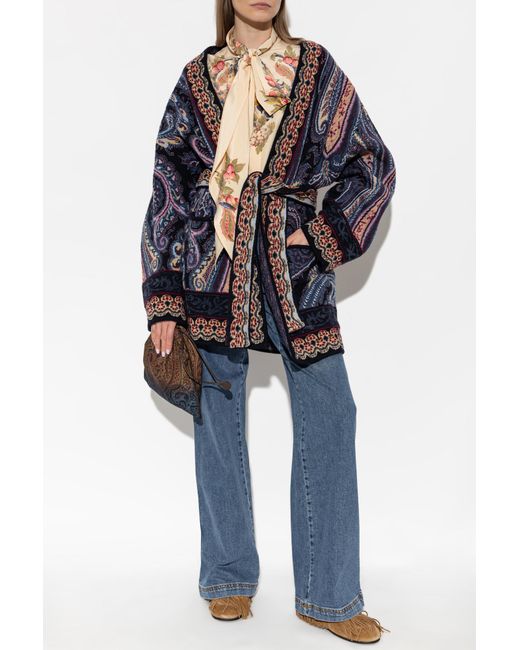Etro Blue Patterned Cardigan With Belt