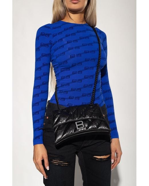 Balenciaga Leather 'crush Small' Shoulder Bag in Black (Blue) Lyst